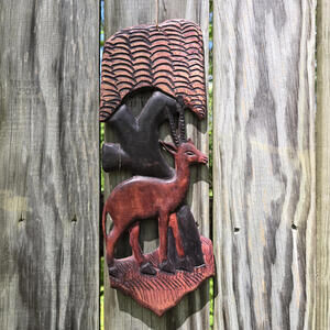 African wooden handcarved original wall hangings decor gazelle handmade wall art